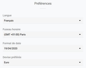 Console préférences langues
